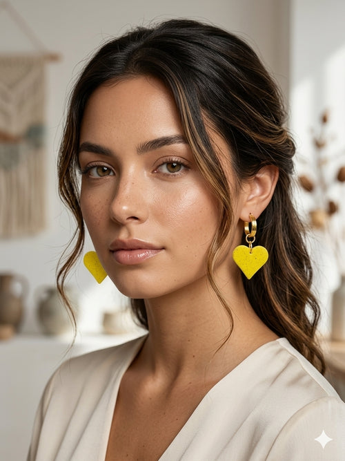 Aros colgantes Corazón amarillo